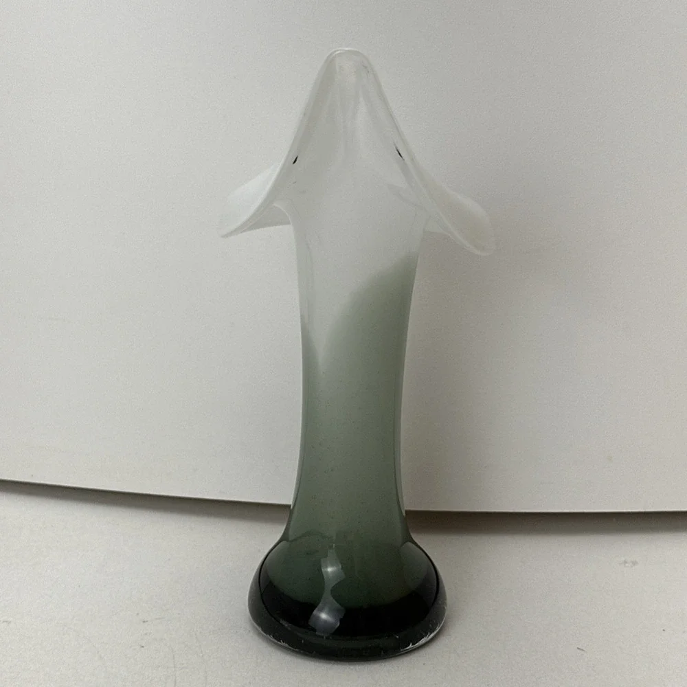 Vintage Jack in the Pulpit Lily Vase Handblown Art Glass Gray Smokey White